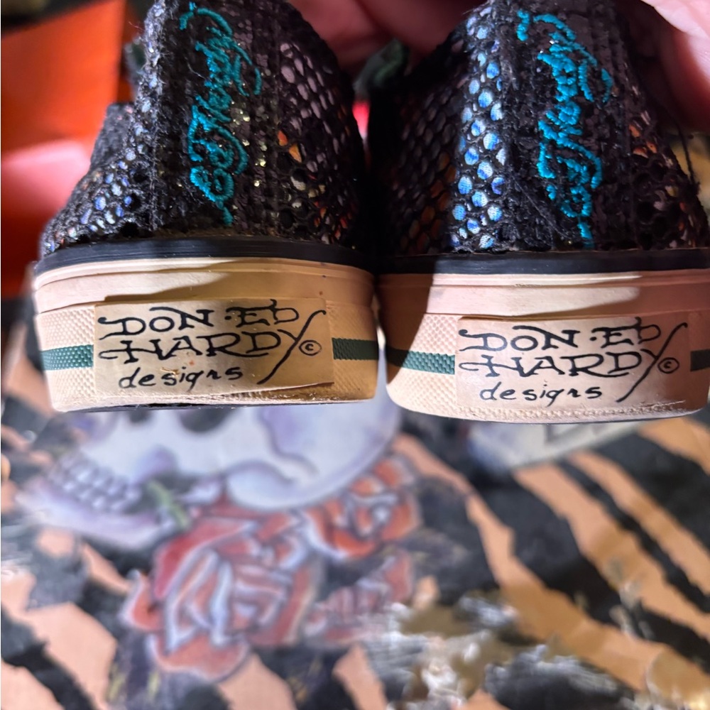 Y2K 100% Authentic Ed Hardy Black Sneakers Glittery Design - Picture 6 of 8